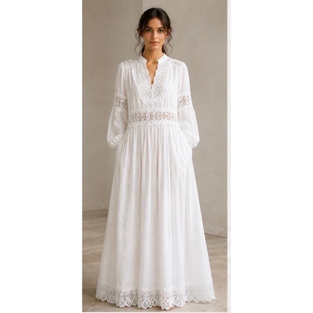 Alberta Ferretti long sleeved Lace detailed dress white IT40/US4